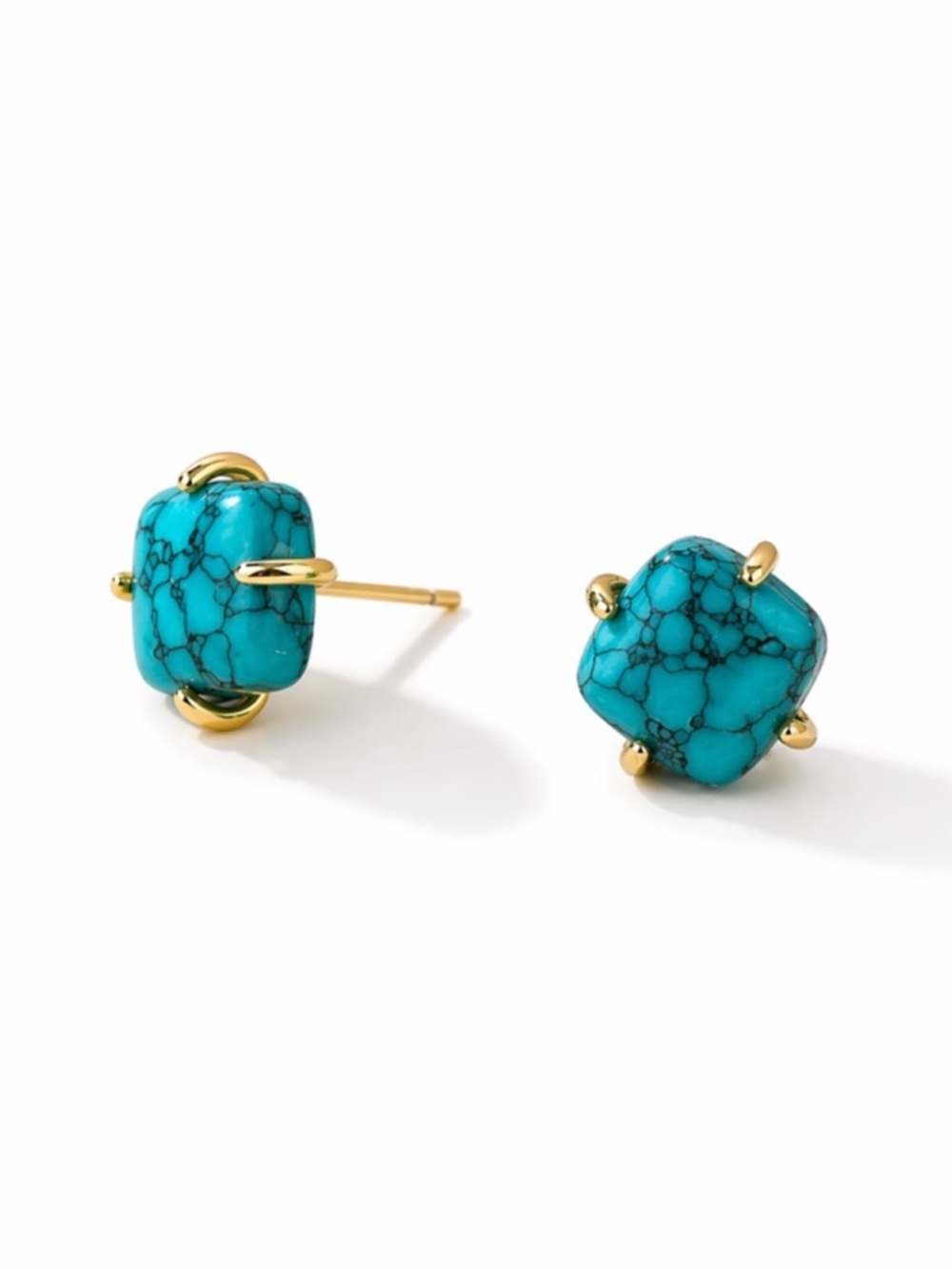 New! Turquoise Square Gold Post Earrings NWOT (4001)